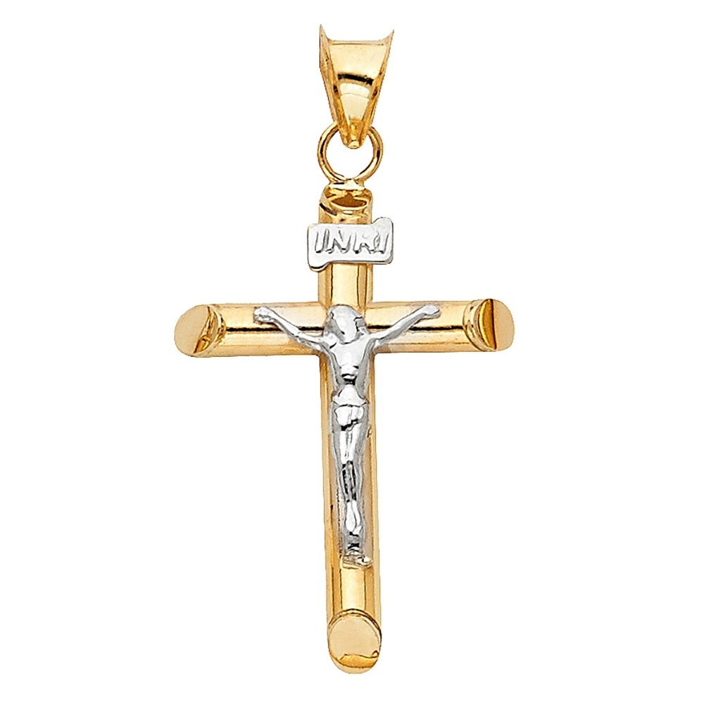 14K Two Tone Crucifix Cross Religious Pendant